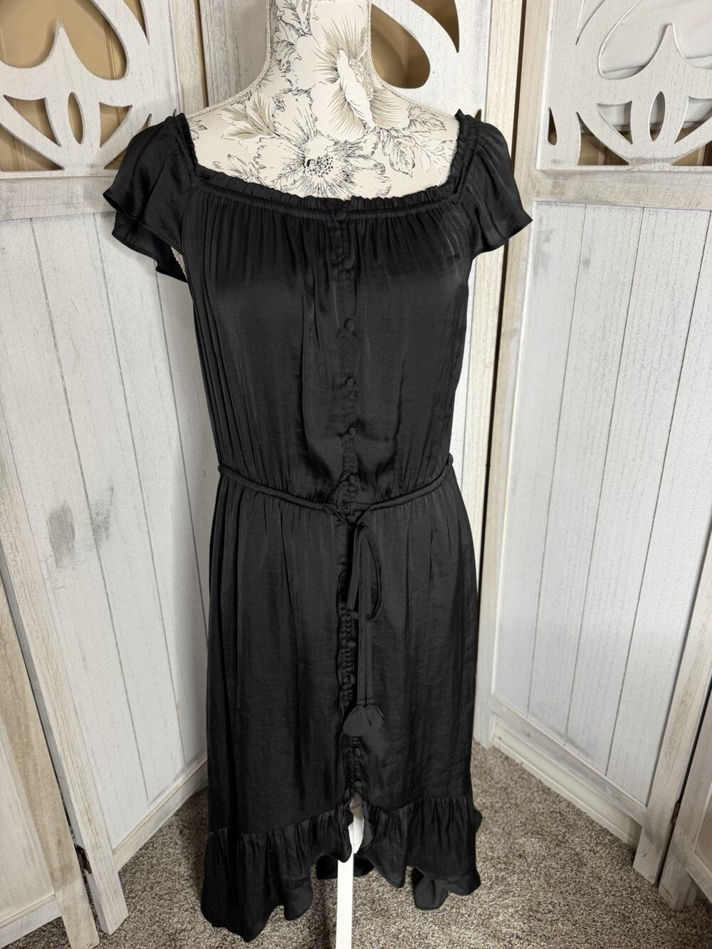 Impressions Women's Black Satin Lolita Whimsy Goth Hi Low Dress Size Medium